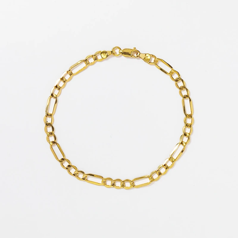 4.8mm Hollow Figaro Bracelet in 10K Yellow Gold - 8mm