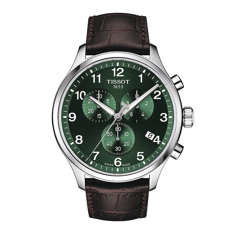 Tissot Chrono XL Classic Green Dial Leather Strap Watch | T11661716092