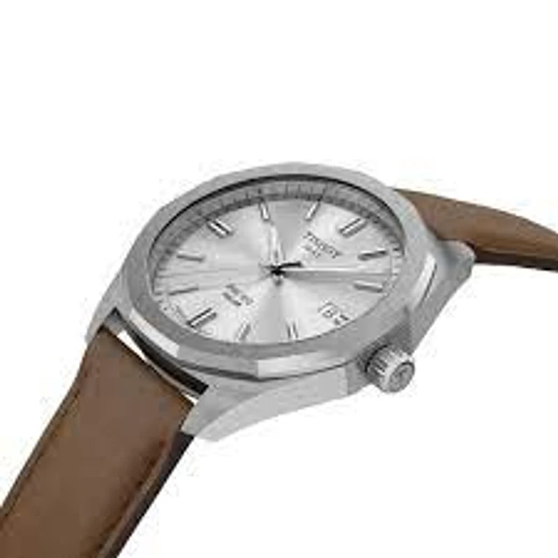 Tissot PRC 100 Solar 39mm Silver Dial Brown Strap Watch | T15142216031