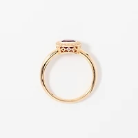 Cushion Cut Amethyst Ring with Diamond Accents 10K Yellow Gold