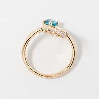 Blue Topaz Ring with Diamond Leaf 10K Yellow Gold