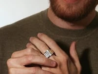 Men's Textured Pattern Diamond Ring 10K White and Yellow Gold (0.25
