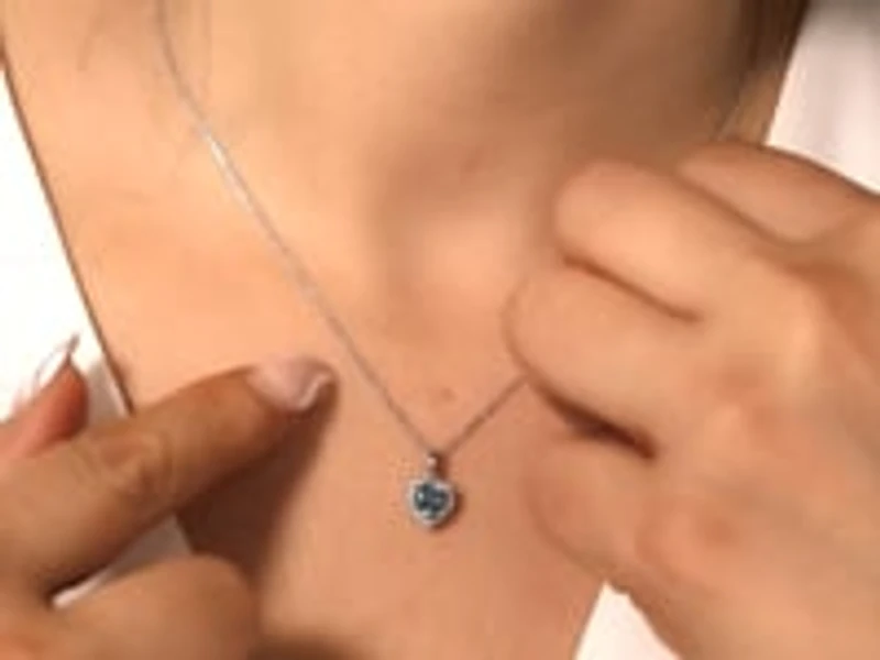Heart Shaped Blue Topaz Necklace 10K White Gold