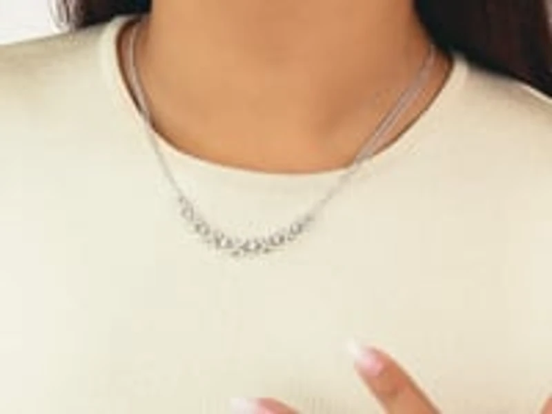 Petal Motif Diamond Cluster Necklace with Double Chain in 10K White Go