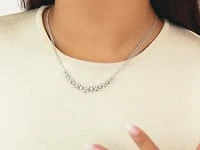 Petal Motif Diamond Cluster Necklace with Double Chain in 10K White Go