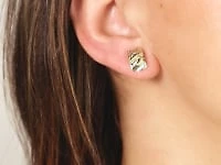 Rectangular Diamond Cut Stud Earrings in 10K Yellow and White Gold