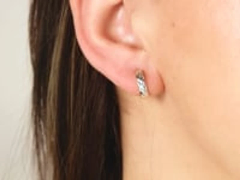 Diamond Cut Hoop Earrings 10K Yellow and White Gold