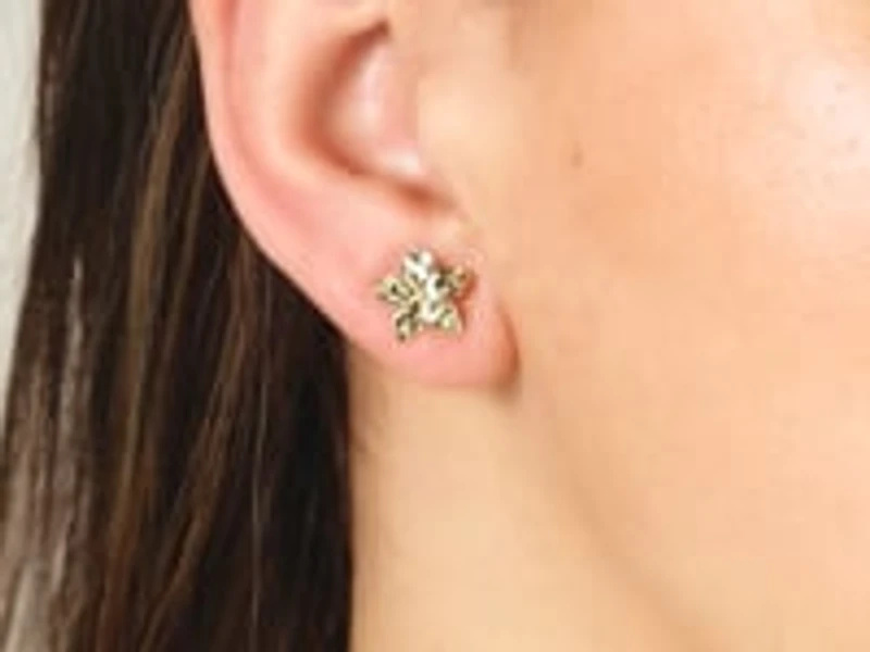 10K Yellow Diamond Cut Gold Flower Stud Earrings