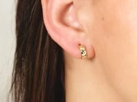 14K Yellow Gold Cross Pattern Huggie Earrings