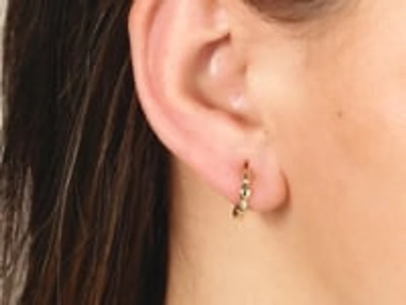 Oval Beaded Huggie in 14K Yellow Gold