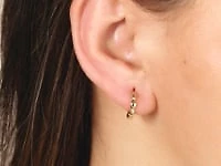 Oval Beaded Huggie in 14K Yellow Gold