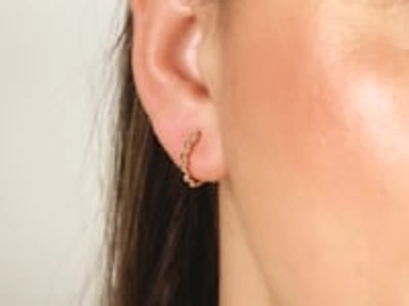 14K Yellow Gold Beaded Huggie Earring