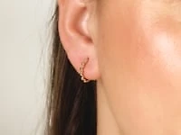 14K Yellow Gold Beaded Huggie Earring