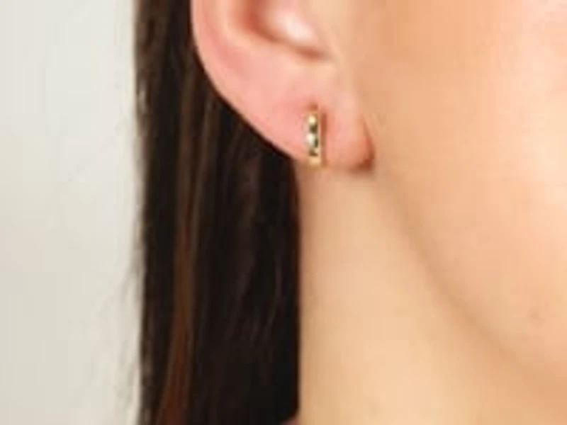 Beaded Edge Huggies in 14K Yellow Gold