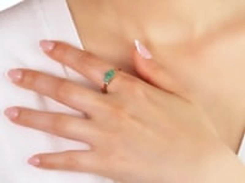Three Stone Emerald Ring 10K Yellow Gold