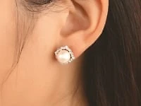 Pearl Earrings with Diamond Accents in 10K Yellow Gold