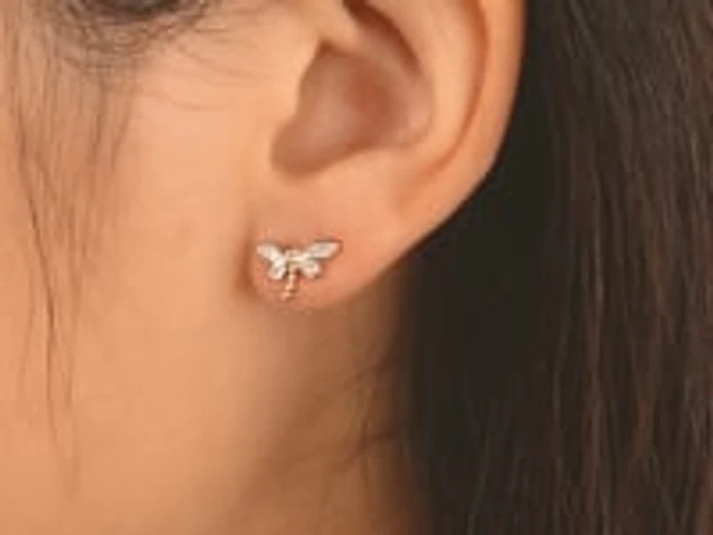 Diamond Dragonfly Earrings in 10K Yellow Gold (0.08 ct tw)