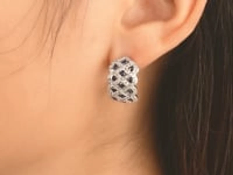 Sapphire and Diamond Cluster Earrings in 10K White Gold