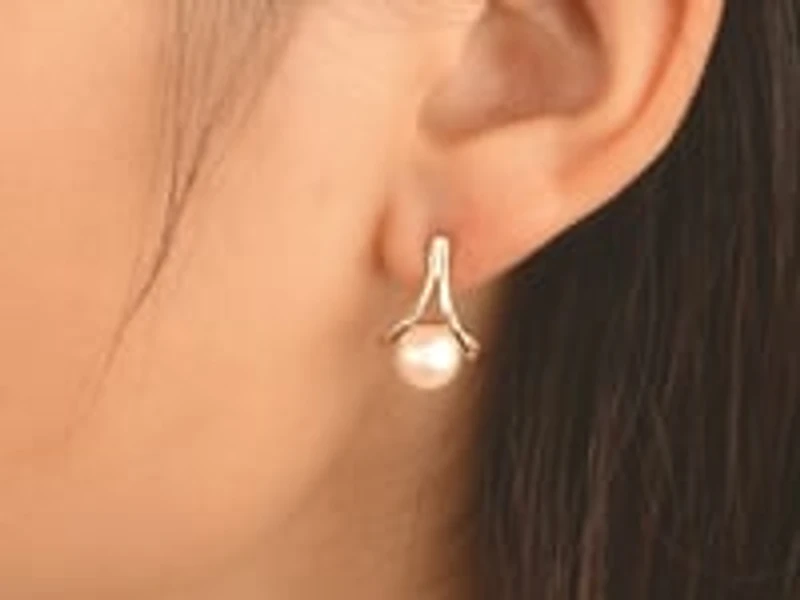 J Hook Pearl Earrings in 10K Yellow Gold