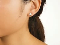 Crescent Set Lab Grown Diamond Stud Earrings in 14K White Gold ( c