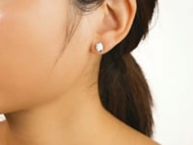 Crescent Set Lab Grown Diamond Stud Earrings in 14K White Gold (1.00 c