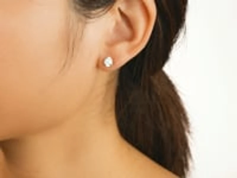 Crescent Set Lab Grown Diamond Stud Earrings in 14K Yellow Gold (0.75