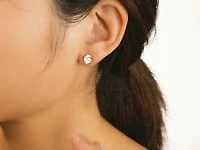 Crescent Set Solitaire Lab Grown Diamond Stud Earrings in 14K Yellow G