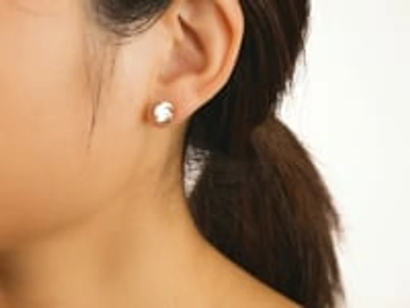 Crescent Set Solitaire Lab Grown Diamond Stud Earrings in 14K Yellow G