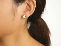 Crescent Set Solitaire Lab Grown Diamond Stud Earrings in 14K Yellow G