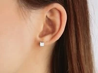 Lab Grown Princess Cut Diamond Stud Earrings in 14K White Gold (0.75 c