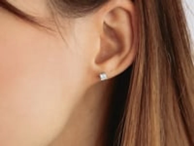 Lab Grown Princess Cut Diamond Stud Earrings in 14K White Gold ( 0.50