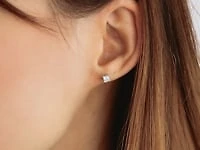 Lab Grown Princess Cut Diamond Stud Earrings in 14K White Gold ( 0.50