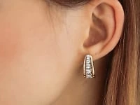 Diamond Cluster J Hoop Earrings in 10K Yellow and White Gold (0.56 ct