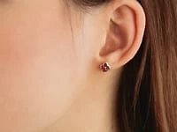 Ruby Flower Stud Earrings in 10K Yellow Gold