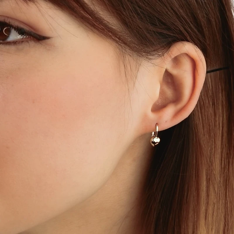 Heart Leverback Earrings in 10K Yellow Gold