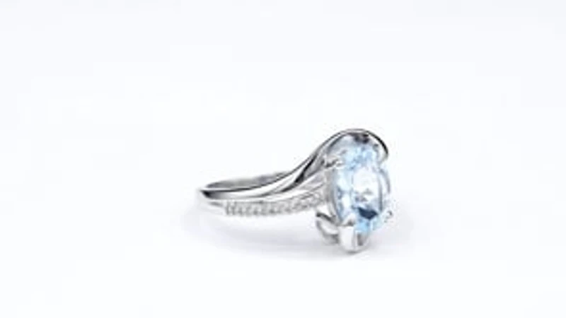 Oval Aquamarine Ring With Diamond Accents 10K White Gold