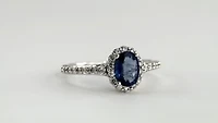 Oval Sapphire and Diamond Halo Ring 14K White Gold (7x5mm)