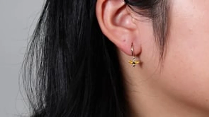 Bee Dangle Hoop Earrings in 10K Yellow Gold