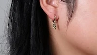 Olive Leaf Drop Hoop Earrings in 10K Yellow Gold