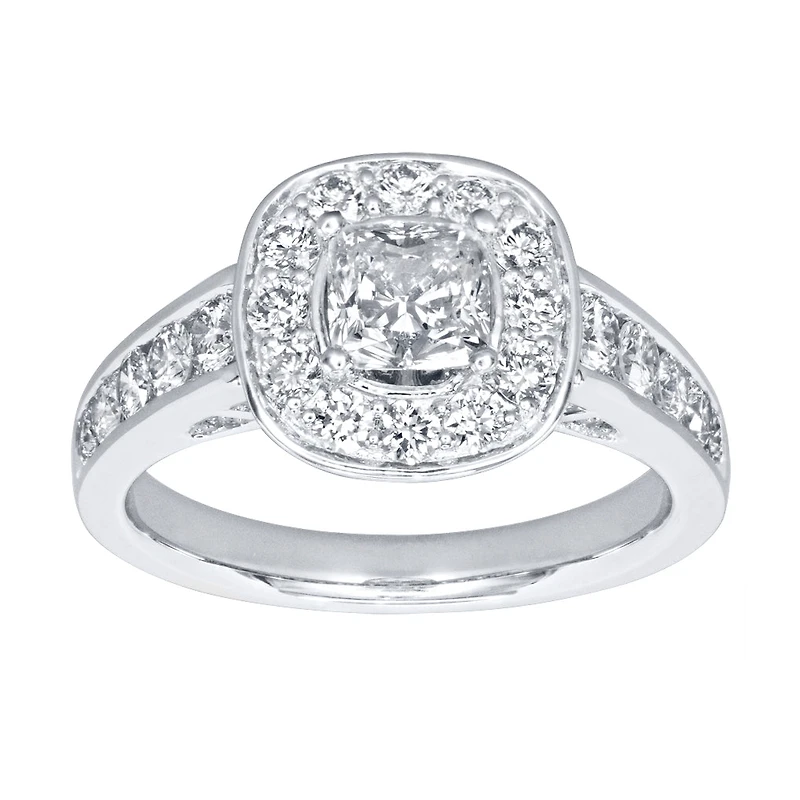 Cushion Cut Diamond Halo Engagement Ring 18K Palladium White Gold (