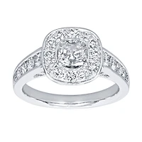 Cushion Cut Diamond Halo Engagement Ring 18K Palladium White Gold (