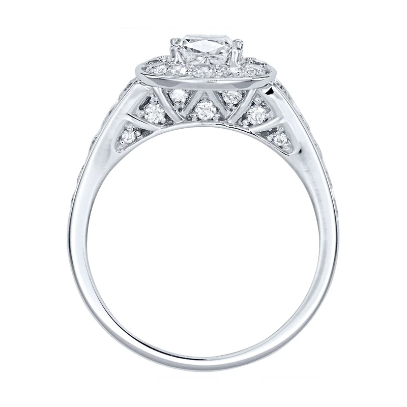 Cushion Cut Diamond Halo Engagement Ring 18K Palladium White Gold (