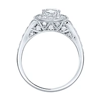 Cushion Cut Diamond Halo Engagement Ring 18K Palladium White Gold (