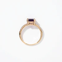 Cushion Shaped Amethyst Ring With Diamond Accents 10K Yellow Gold