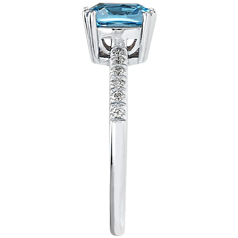 Cushion Shaped Blue Topaz and Diamond Ring 10K White Gold