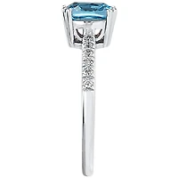 Cushion Shaped Blue Topaz and Diamond Ring 10K White Gold
