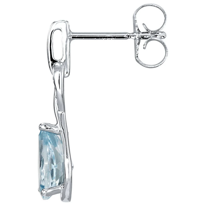 Pear Shape Aquamarine Earrings With Diamond Accents in 10K White Gold