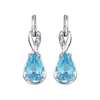 Pear Shaped Blue Topaz Diamond Dangle Earrings in 10K White Gold
