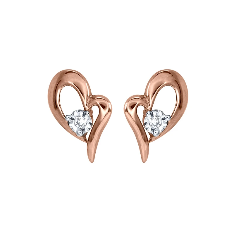 Diamond Heart Earrings in 10K Rose and White Gold (0.02 ct tw)