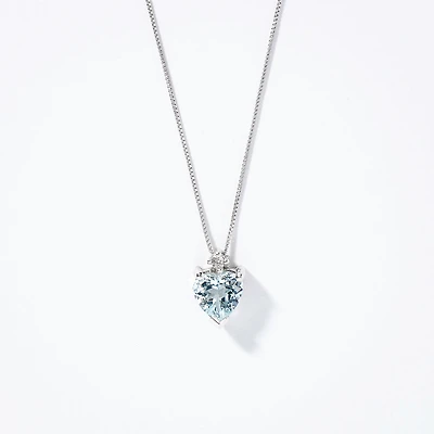 Heart Shaped Aquamarine Necklace with Diamond Accent in 10K White Gold